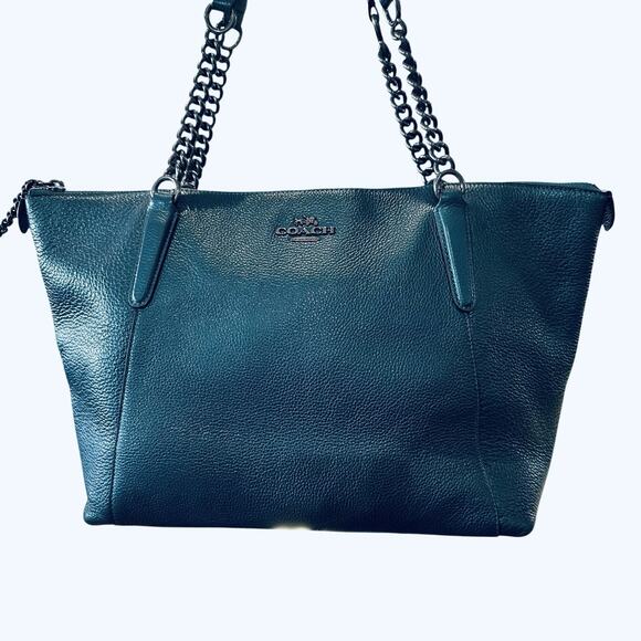 Coach G1747 F22208 Chain Shoulder Bag In Teal Pebble Leather authenticated - Picture 8 of 11